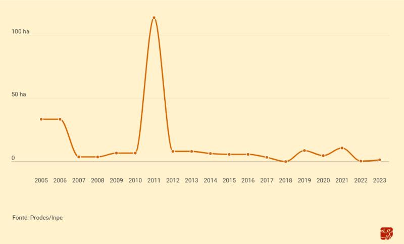  Desmatamento nas Terras Indígenas com limites já identificados no Pampa