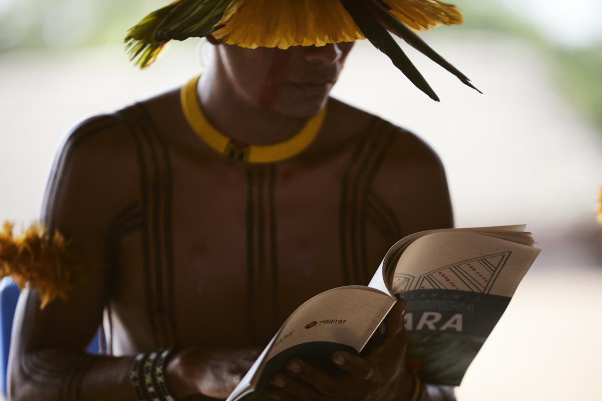 Krekio Panará durante a Oficina de elaboração do Plano de Gestão Territorial da Terra Indígena Panará