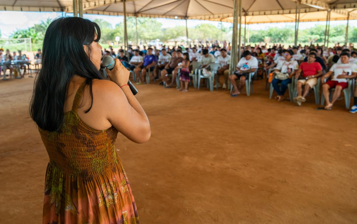 Lewaiki Khisêtjê durante o II Encontro de Educação no Território Indígena Wawi