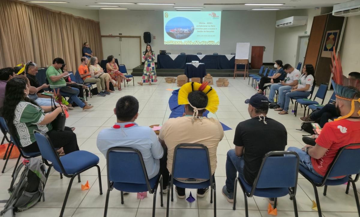 Juliana Maia, durante abertura da oficina sobre repartição de benefícios e acesso aos recursos em programas de REDD+ Jurisdicional, realizada em Belém/PA