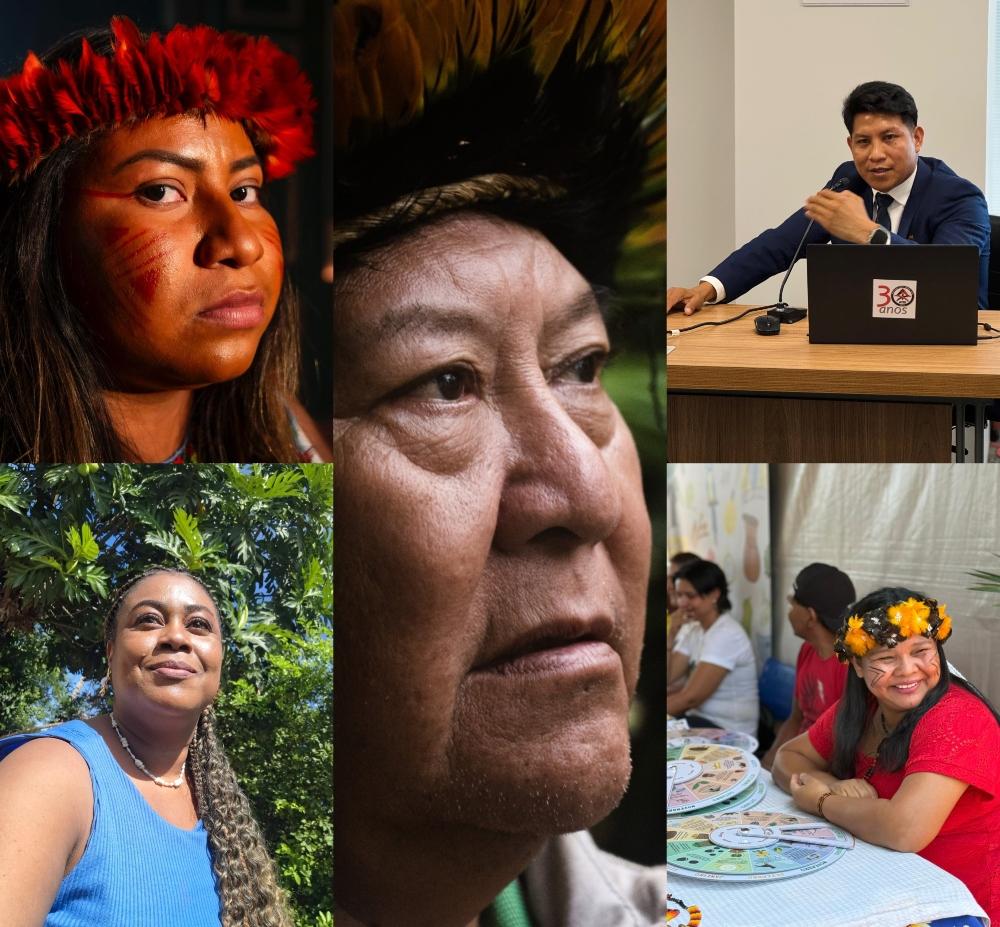 Davi Kopenawa, Cleide Terena, Luene Karipuna, Katia Penha e Ewesh Yawalapiti Waurá