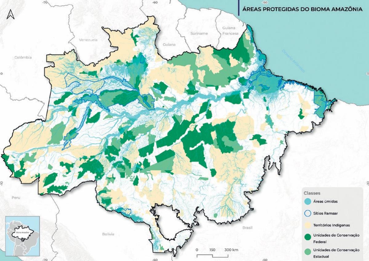 Mapa das áreas umidas em APs e Sítios Ramsar